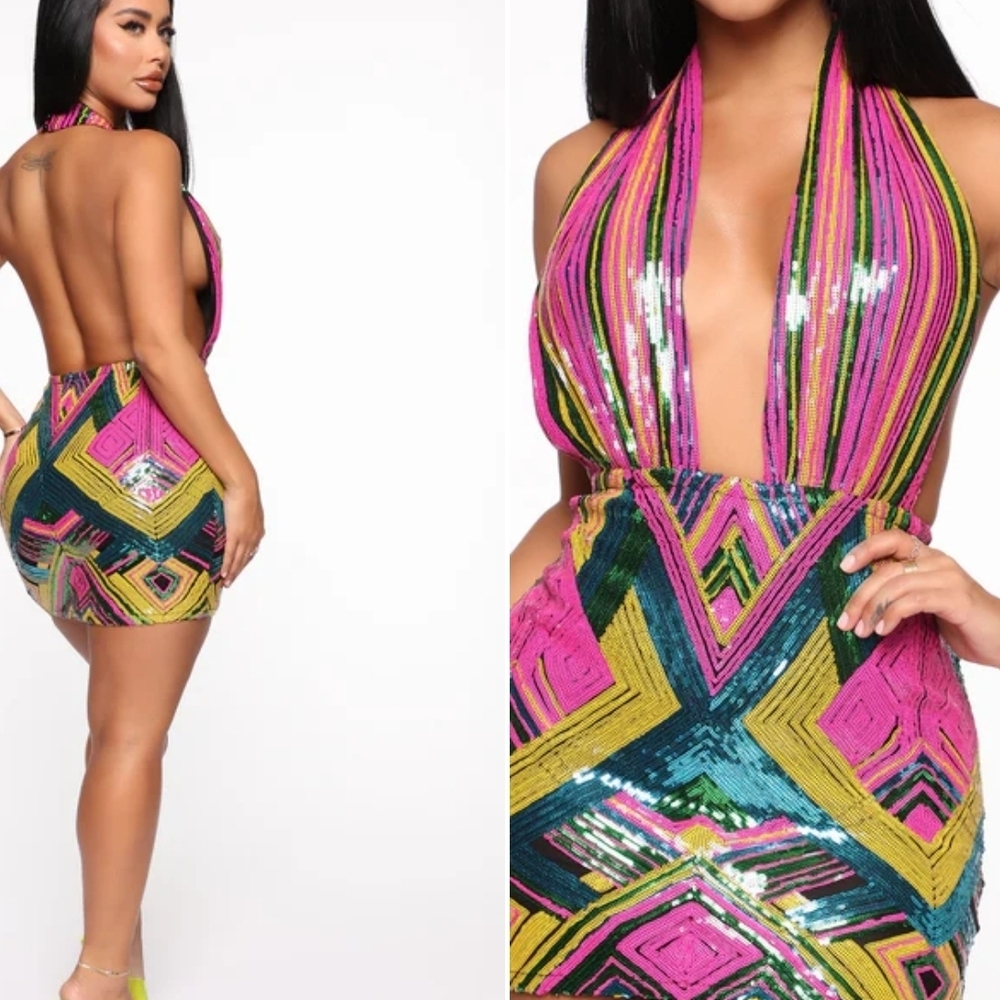 Fashion Nova Colorful Sequin Dress
